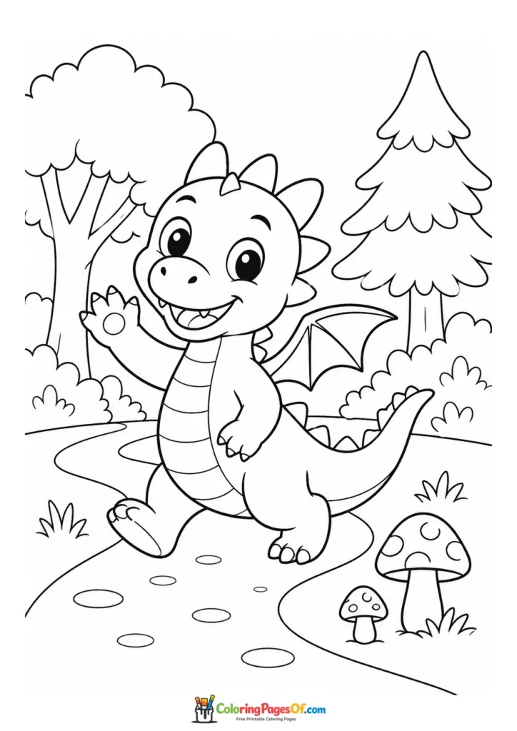 Easy Dragon Walking on a Forest Path coloring page