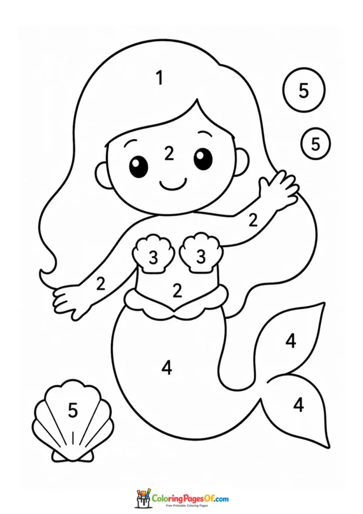 Easy Mermaid for Preschoolers – Color by Number coloring page
