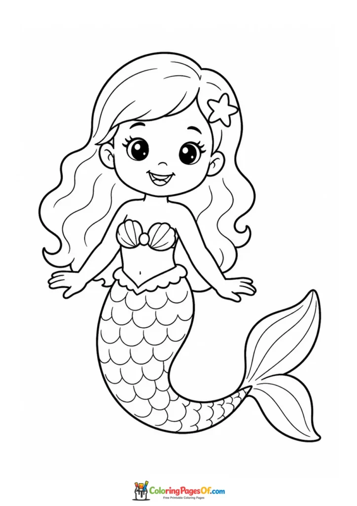 Easy Mermaid Outline for Preschoolers coloring page