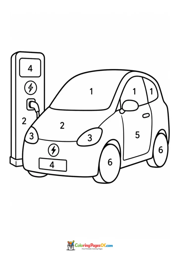Electric car charging color by number coloring page