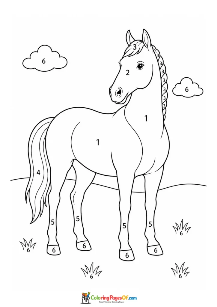 Elegant horse on a hill color by number
