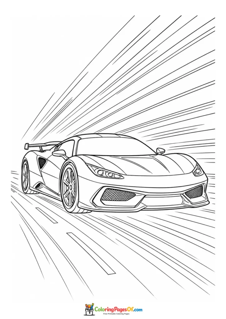 Fast low supercar with motion lines coloring page