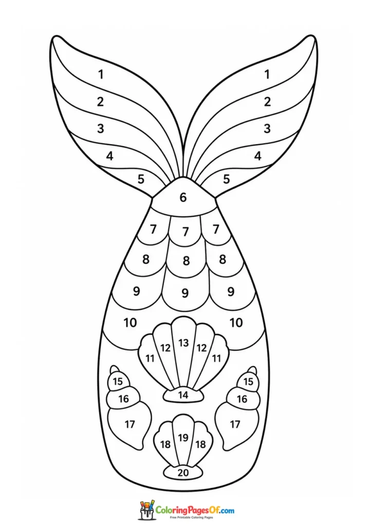 Floral Mermaid Tail – Color by Number coloring page