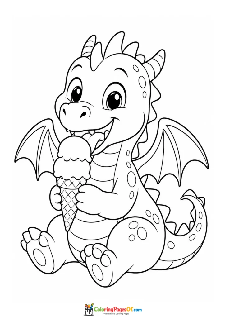 Funny Baby Dragon with a Double Scoop Ice Cream coloring page