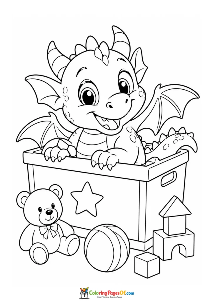 Funny Dragon Hiding in a Toy Box coloring page