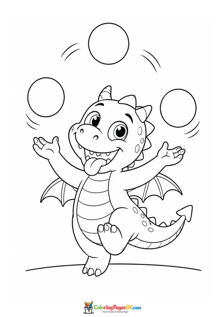 Funny Dragon Juggling Balls coloring page