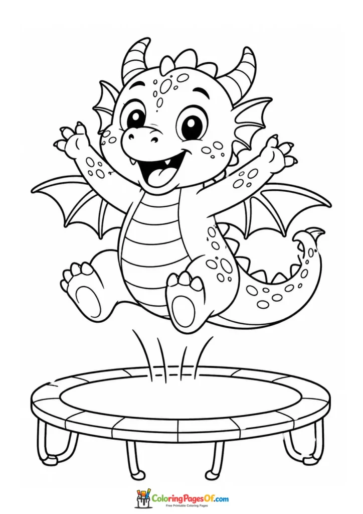 Funny Dragon Jumping on a Trampoline coloring page