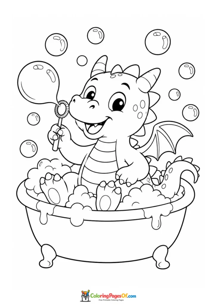 Funny Dragon Taking a Bubble Bath coloring page