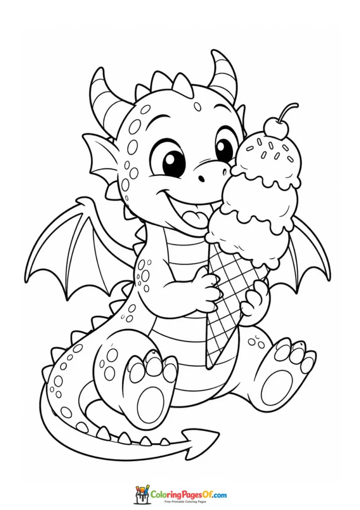 Funny Dragon with a Triple Scoop Ice Cream coloring page