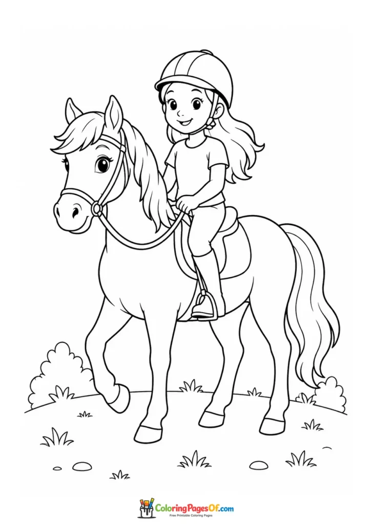 Girl riding a horse coloring page