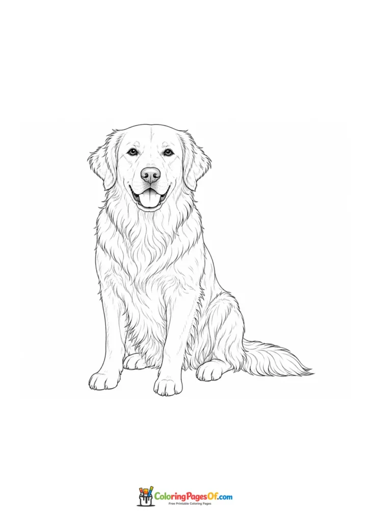 Golden retriever sitting in front view coloring page