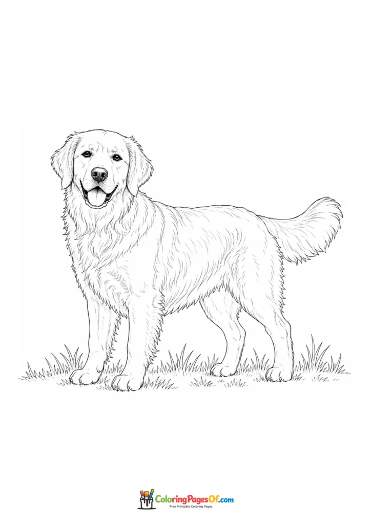 Golden retriever wagging its tail coloring page