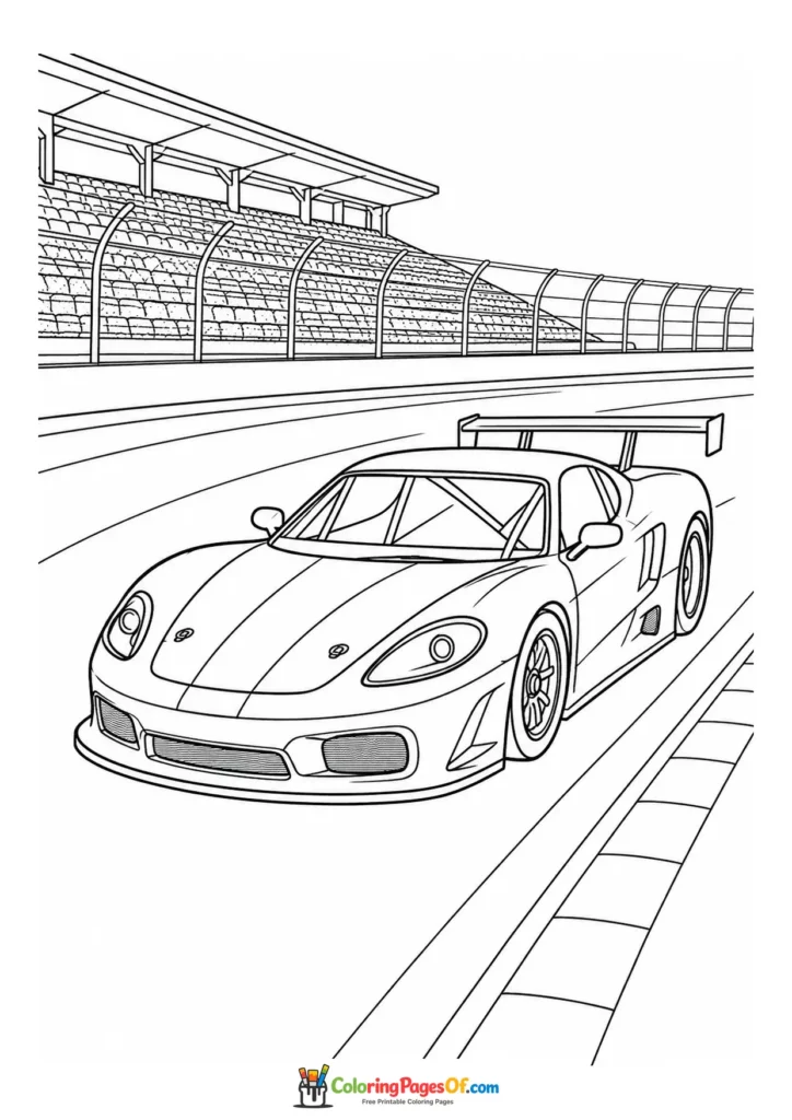 GT race car on a racetrack coloring page