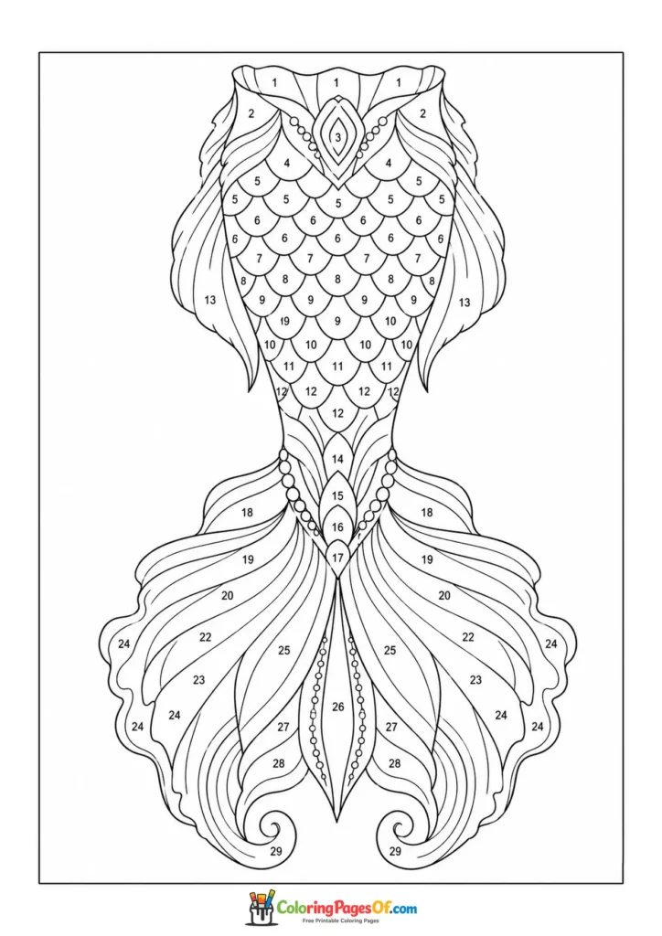 Highly Detailed Ornate Mermaid Tail coloring page