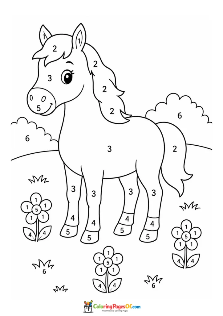 Horse among flowers color by number
