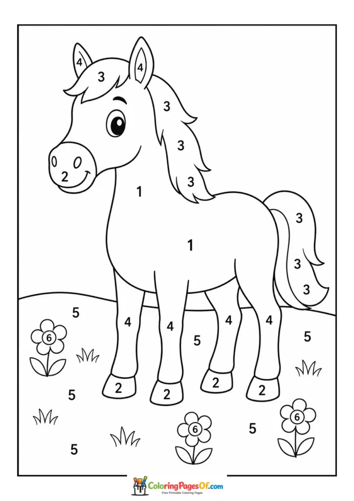 Horse and flowers color by number