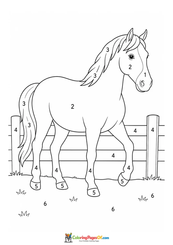 Horse beside a fence color by number