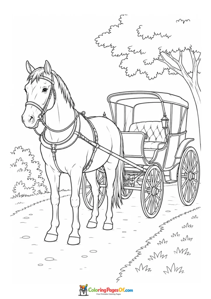 Horse carriage on a park path coloring page