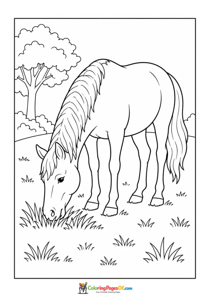 Horse eating grass coloring page