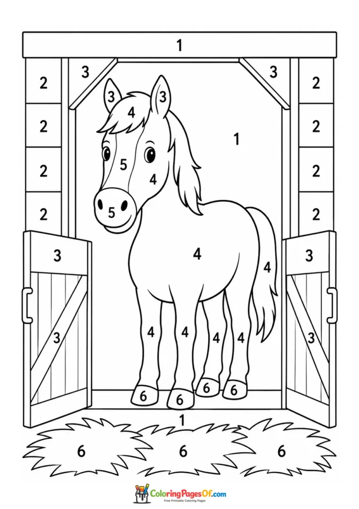 Horse in a stable doorway color by number