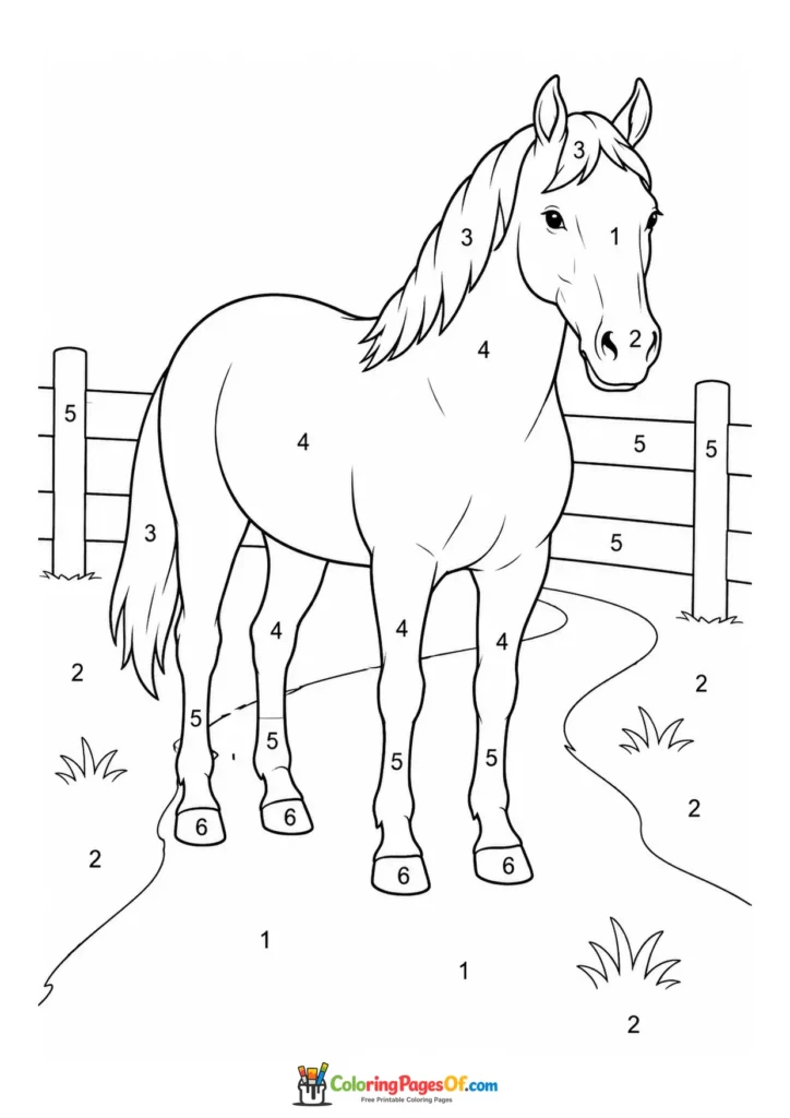 Horse in the countryside color by number