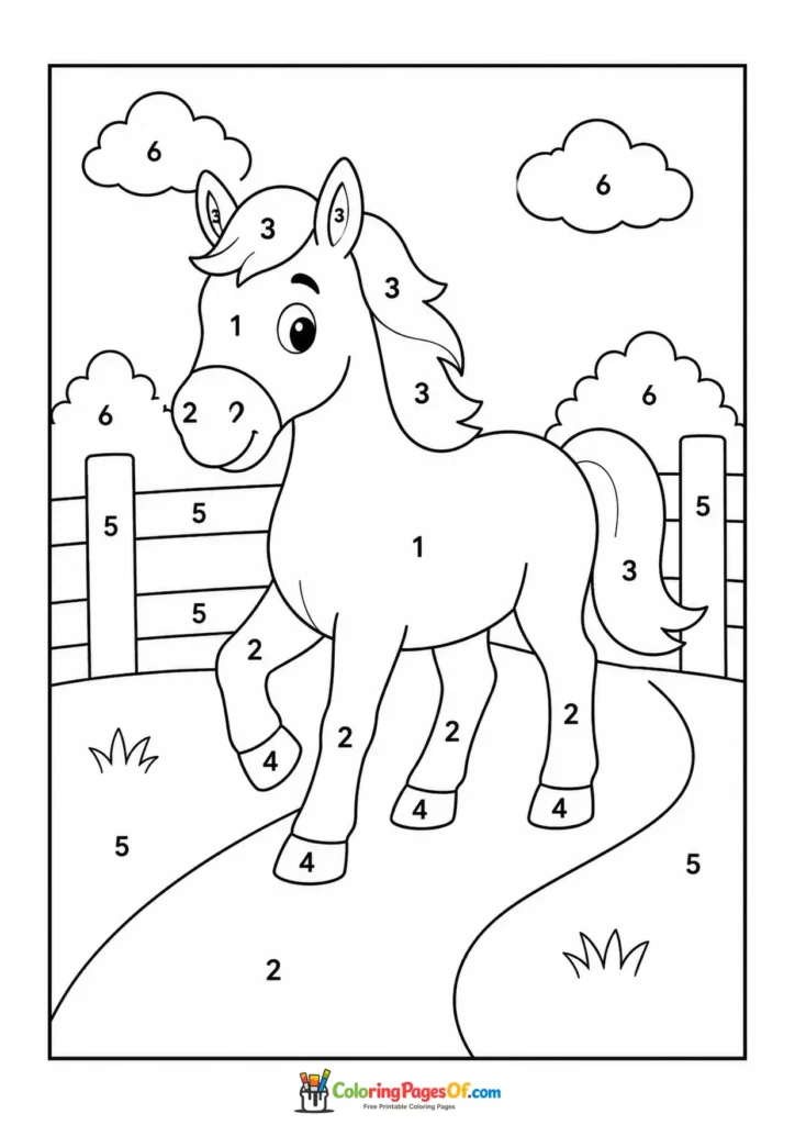 Horse on a country path color by number