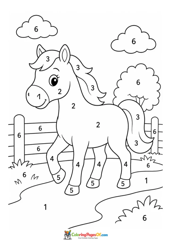 Horse on a country road color by number