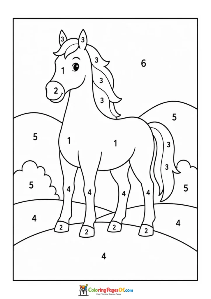 Horse on the hills color by number