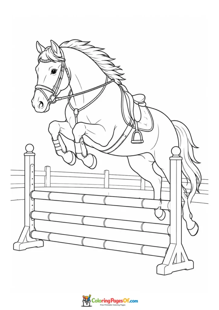 Jumping show horse coloring page