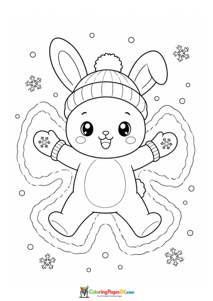 Kawaii Bunny Making a Snow Angel coloring page