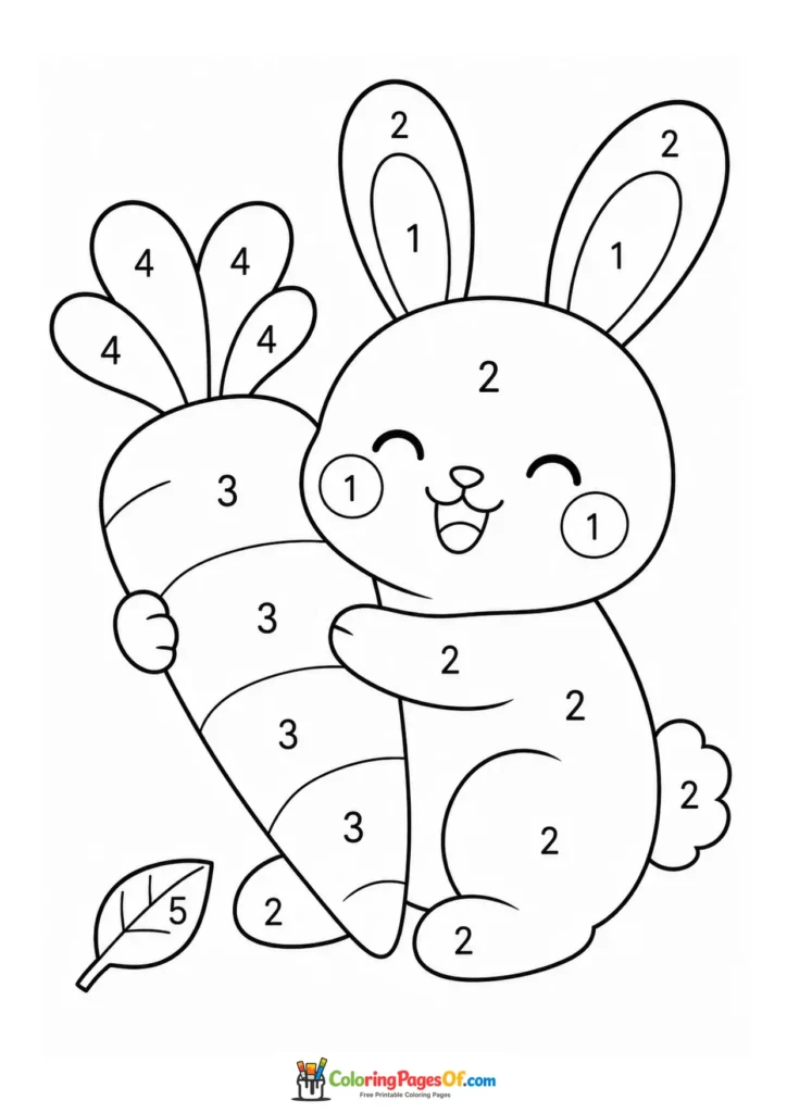 Kawaii Bunny with a Carrot Color by Number printable activity for kids