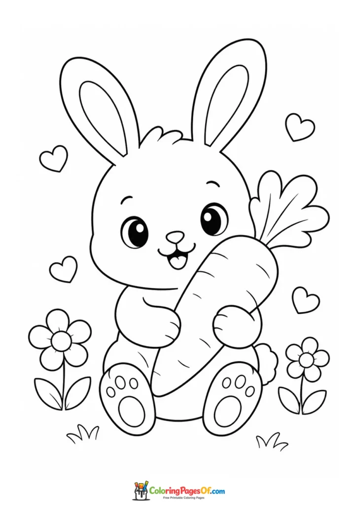 Kawaii Bunny with a Carrot coloring page