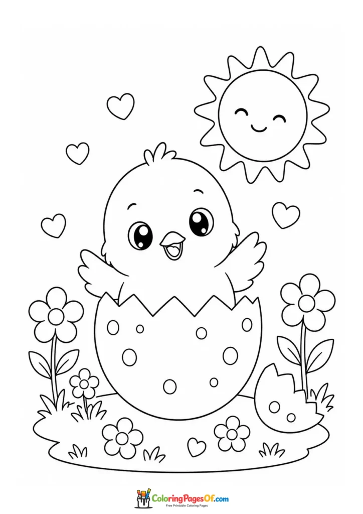 Kawaii Chick Hatching from an Egg coloring page