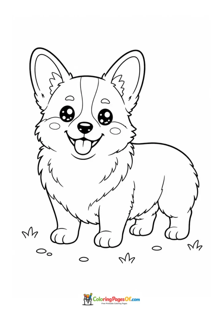 Kawaii corgi coloring page
