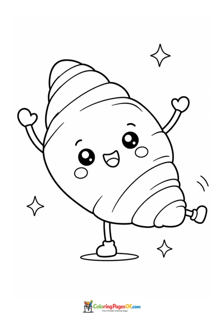 Kawaii Croissant Dancing coloring page