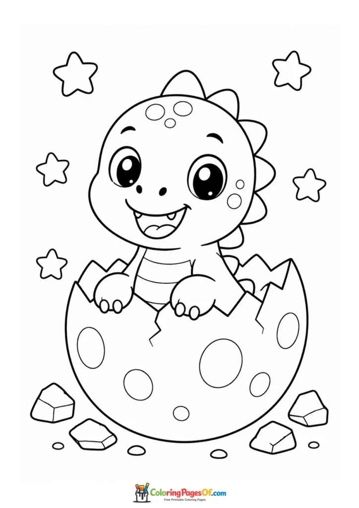 Kawaii Dinosaur Hatching from an Egg coloring page