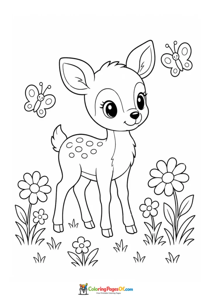 Kawaii Fawn with a Butterfly coloring page