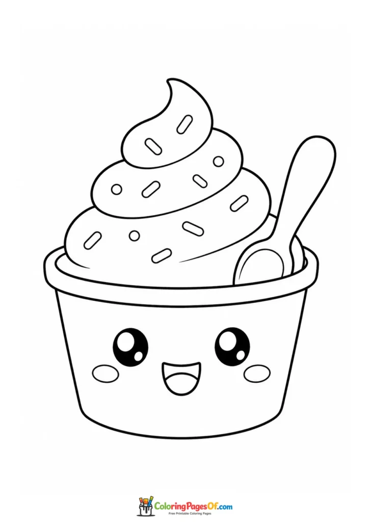 Kawaii Ice Cream Cup with a Spoon coloring page