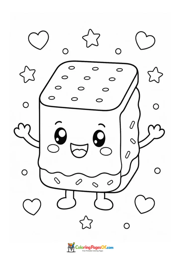 Kawaii Ice Cream Sandwich coloring page