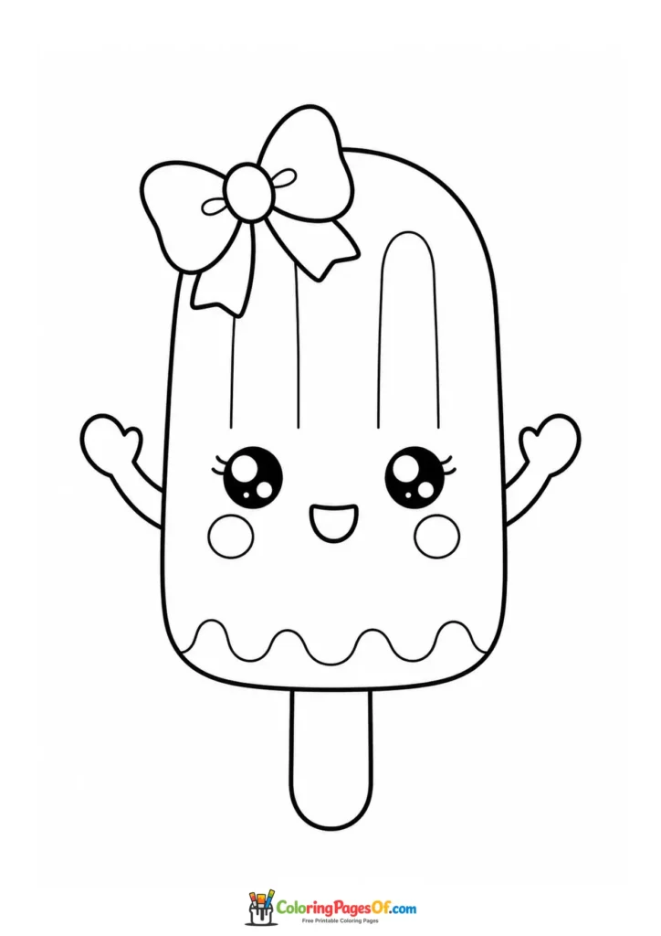 Kawaii Ice Pop with a Bow coloring page