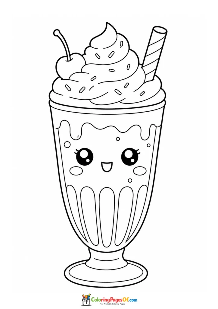 Kawaii Milkshake with Whipped Cream and a Cherry coloring page