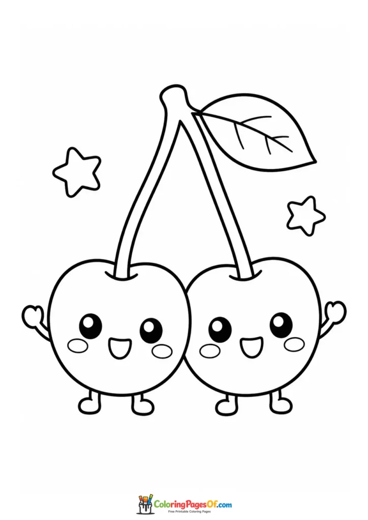 Kawaii Pair of Cherries coloring page