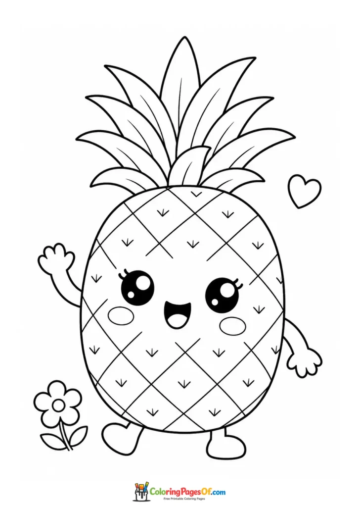 Kawaii Pineapple Waving coloring page