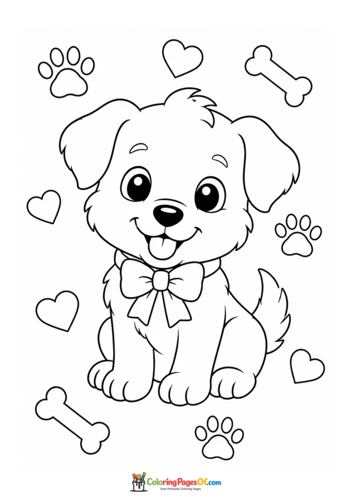 Kawaii Puppy with a Bow coloring page