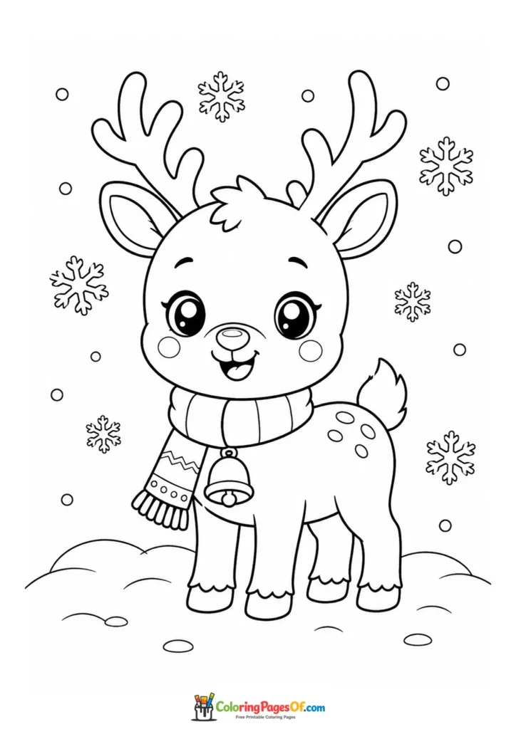 Kawaii Reindeer in Falling Snow coloring page