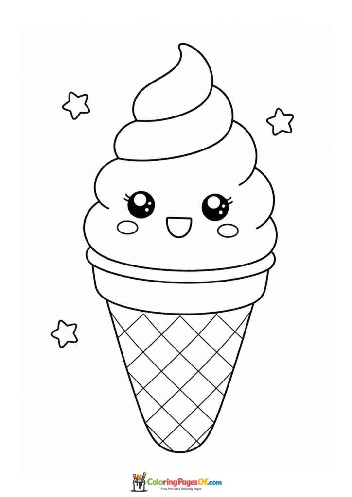 Kawaii Soft Serve Ice Cream Cone coloring page