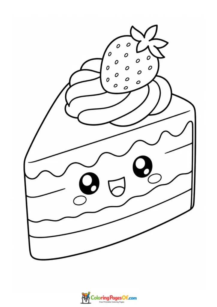 Kawaii Strawberry Cake Slice coloring page