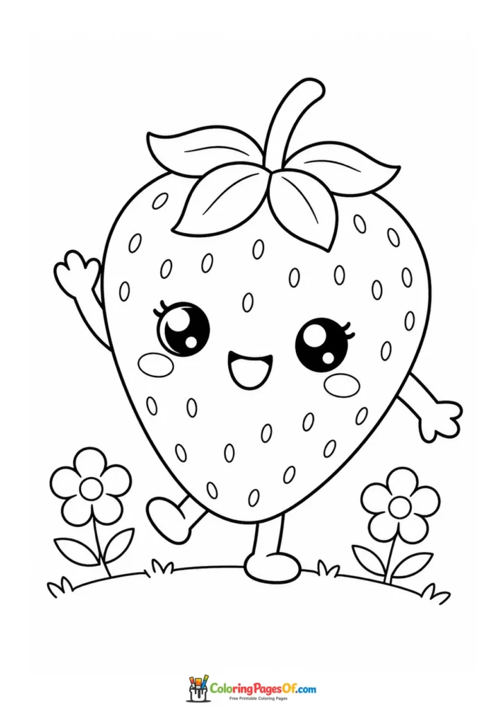 Kawaii Strawberry Dancing coloring page