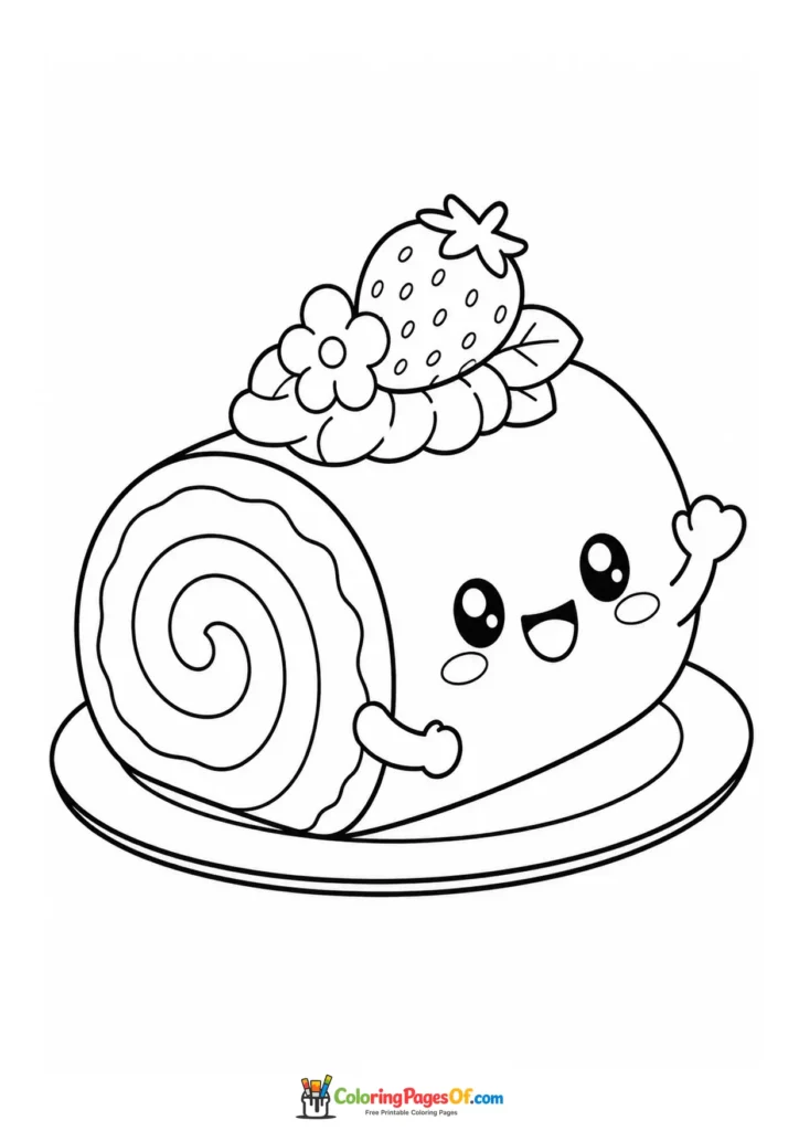 Kawaii Strawberry Swiss Roll coloring page