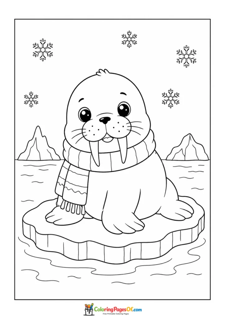 Kawaii Walrus on an Ice Floe coloring page